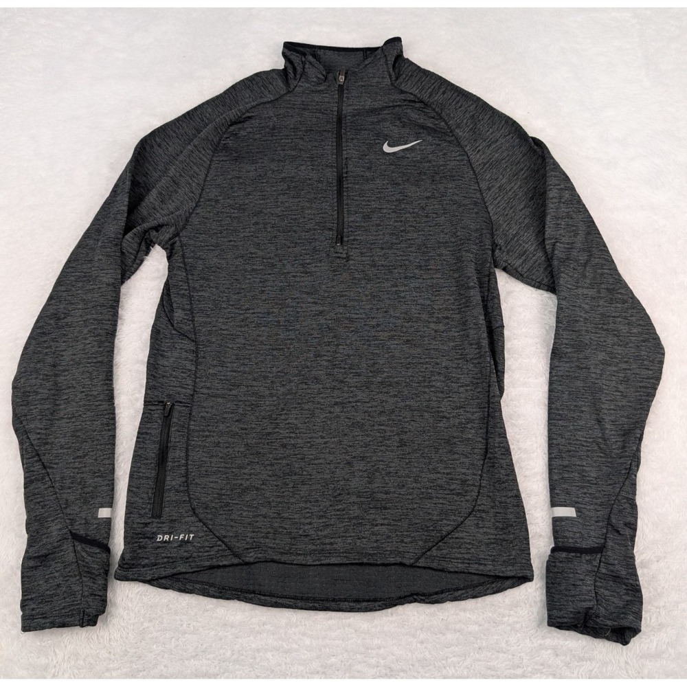 Nike Dri-Fit 1/4 Zip Pullover Men's S Heathered Black Running Waffle Knit LS